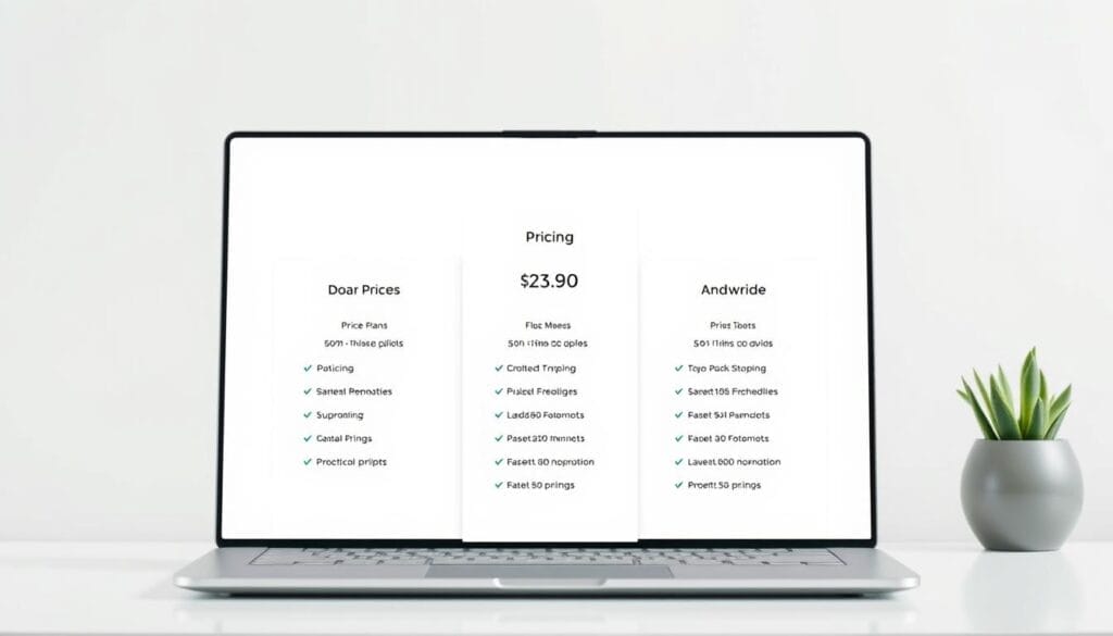A clean and minimalist pricing table displayed on a sleek, modern desktop. The foreground features three distinct pricing plan options, each with its own set of features and pricing details. The middle ground showcases the comparison between the plans, highlighting the key differences. The background is a soft, blurred, and neutral color palette, allowing the pricing information to take center stage. The lighting is soft and even, creating a professional and inviting atmosphere. The camera angle is slightly elevated, providing a clear and comprehensive view of the pricing details.